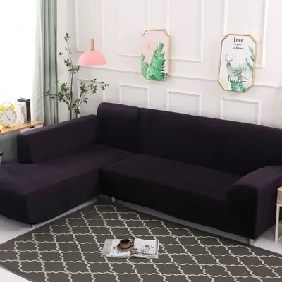 Produktbild von Stretch Samt Sofahusse Sofabezug L-Form Schnittsofa Überwurf 2 Stück Dicker Plüsch Sofabezüge für Ecksofa (2-Sitzer+2-Sitzer),Dunkelgrau