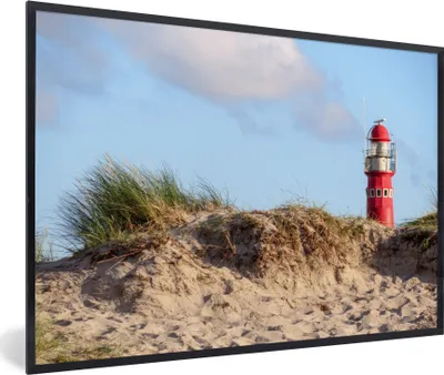 Produktbild von MuchoWow® MuchoWow® Gerahmtes Poster Strand - Leuchtturm - Düne 90x60 cm - Poster mit zchwarzem Bilderrahmen - Fotorahmen - Foto-Plakat