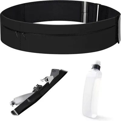 Produktbild von Laufgürtel mit Trinkflasche, Laufriemen mit Telefontasche, wasserdichte Lauftasche für Mobiltelefone bis 7,2 Zoll, ideal zum Joggen und für Sport, Bauchtasche mit 3 Fächern
