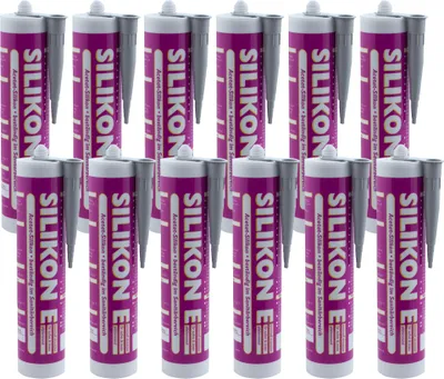 Produktbild von ARLI SET: 12x Silikon 310ml grau Universal Sanitär Bad Dusche Küche Fuge Fenster innen außen - 12 Kartuschen