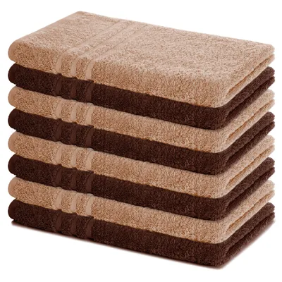 Zdjęcie produktu dla Zestaw 8 ręczników Lavea® 50 x 100 cm, Elena, 100% bawełna, ręcznik frotte, ręcznik sportowy, można prać w temperaturze 60°C, zestaw ręczników, kolor cappuccino i kawa