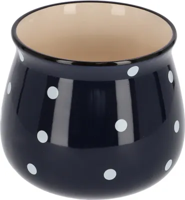 Zdjęcie produktu dla KOTARBAU® ceramiczna doniczka ? 125mm ciemnoniebieska w biale kropki groszki