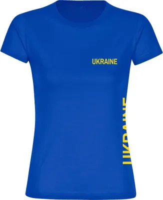 Produktbild von multifanshop Damen T-Shirt - Ukraine - Brust & Seite, blau, Größe L