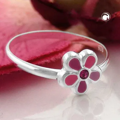 Produktbild von Ring Kinderring mit Blume pink Silber 925 Ringgröße 46