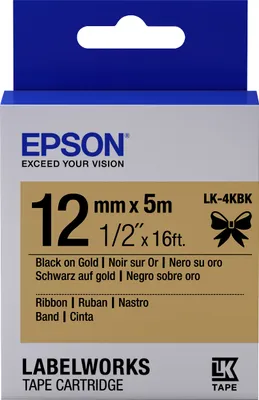 Produktbild von Epson LabelWorks LK-4KBK - Schwarz auf Gold - Rolle (1,2 cm x 5 m) 1 Kassette(n) Etikettenband - für LabelWorks LW-1000, 300, 400, 600, 700, 900, K400, Z5000, Z5010, Z700, Z710, Z900