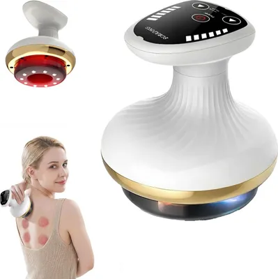 Produktbild von Wiederaufladbarer Massageapparat mit 6 Heizstufen, Guasha Schröpfmassage, Vakuum & LED Rotlicht, Anti-Cellulite