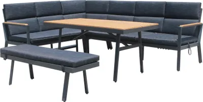 Produktbild von Gardissimo Dining-Ecklounge "Nabari" inkl. Ecksofa, Bank, Tisch und Kissen anthrazit / braun ohne Sessel links