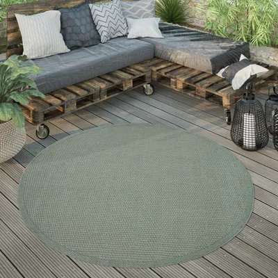Image de Tapis d'extérieur rond résistant aux intempéries Jardin & terrasse tissé à plat aspect sisal robuste Taille 160 cm Rond