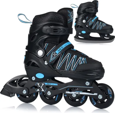 Image de Nh11912 A 2-in-1 Black/blue Taille S (31-34) Patins à Roulettes avec Patin de Hockey sur Glace Interchangeable Nils Extreme