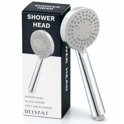 Obrázek produktu pro DELVANT sprchová hlavice 5 funkcí stříbrný chrom 12 cm ruční sprcha se silným tlakem vody Anti-Kalk systém G1/2 moderní design montáž bez nářadí