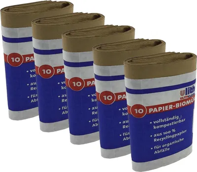 Produktbild von 50 Stück Papier Biobeutel 10 Liter - Robuste braune Abfallsäcke für Biomüll, reißfest und nassfest