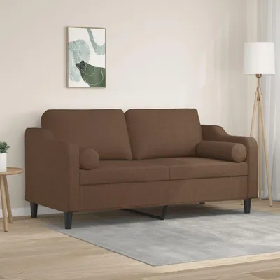 Immagine prodotto di divano a 2 posti con cuscini decorativi in tessuto marrone 140 cm