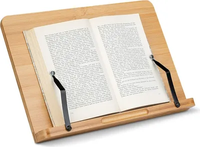 Produktbild von Buchständer kompatibel mit iPad - 34x24cm Buchhalter Buchstütze aus Bambus - Stand Halter für Buch Tablet - für Küche Schreibtisch - Schwarz