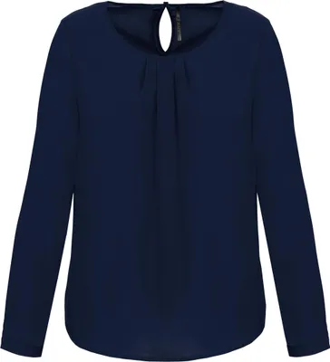 Produktbild von Kariban Damen Bluse Crepe Look Rundhals Langarmshirt Tunika Oberteil, Größe:40, Farbe:Deep Sea Blue