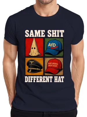 Productafbeelding van Hetzelfde probleem, andere aanpak. Satire. Antifa-uiting. Sarkasme. Heren T-shirt, marineblauw, maat S