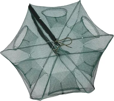 Imagen del producto de Red de pesca plegable automática, fabricada en nylon duradero, con 6 aberturas, ideal para capturar cangrejos y camarones