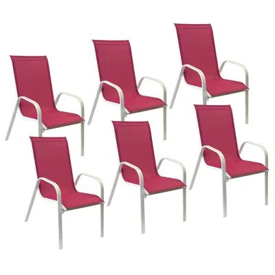 Image de Lot de 6 chaises MARBELLA en textilène rose - aluminium blanc