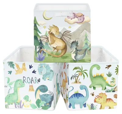 Imagen del producto de Cestas de almacenamiento de 30 cm, diseño de dinosaurio, juego de 3 unidades, para la habitación infantil