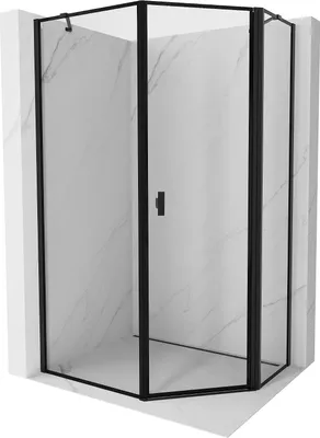 Produktbild von Mexen Mist fünfeckige asymmetrische Duschkabine rechts öffnend 80 x 100 cm, schwarzer Rahmen, schwarz - 8A8-080-100-70-70-P