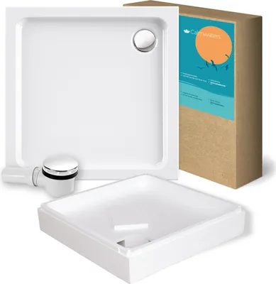 Produktbild von Calmwaters® Acryl-Brausewannen-Set | Duschwanne mit Wannenträger und Excenter-Ablaufgarnitur | 80 x 80 x 6,5 cm | Weiß | 99000116