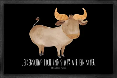 Produktbild von Mr. & Mrs. Panda fußmatte Sternzeichen Stier 50 x 75 cm - Schwarz - Geschenk, Mai, Geburtstag April, Schmutzfänger, Schmutzmatte, Schmutzfangmatte, bodenmatte, Rind