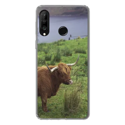 Produktbild von MuchoWow® Handyhülle Schutzhülle Hülle für Huawei P30 Lite Schottische Highlander - Gras - Wasser - Tiere Silikon Softcase Handy Hülle - Handyhülle