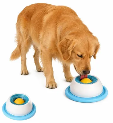 Produktbild von 2er Set Hundeleckball mit Schlecknapf, Slow Feeder Hund, Interaktives Leckspielzeug für Hunde & Katzen, Anti Schling Futterball Blau