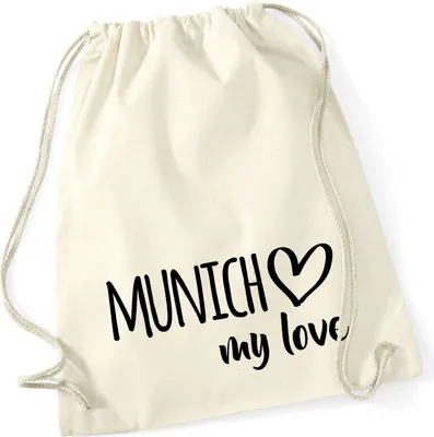 Produktbild von Huuraa Turnbeutel Munich my love 12 Liter Natural Baumwolle Rucksack Geschenkidee