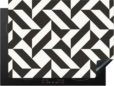 Obrázek produktu pro KitchenYeah® Krycí deska na sporák černá - bílá - geometrické tvary - vzor, 71x52cm, dekorace do kuchyně, keramická krycí deska, krycí deska na varnou desku