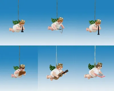 Produktbild von Christbaumschmuck Schwebengel mit Instrument 6 teilig ohne Krone Höhe 6cm NEU