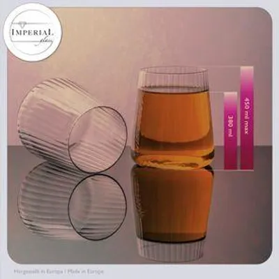 Produktbild von IMPERIAL geriffelte Trinkgläser 6er Set – geriffelte Wassergläser 450ml aus Crystalline Glas – Serie "London" Spülmaschinenfest
