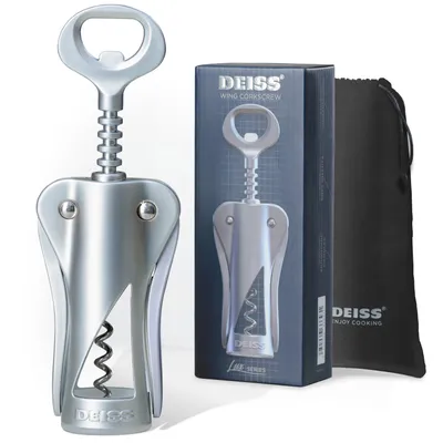 Productafbeelding van Deiss LUX kurkentrekker, volledig metalen kurkentrekker voor wijnflessen met een geïntegreerde opener voor bierflessen