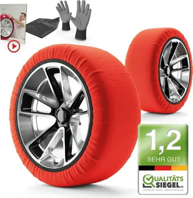 Produktbild von WALSER Textile Schneeketten nach EU Norm 16662-1 homologiert, Qualitätssieger *, 2er Set Textilschneekette Snow Sock, Anti-Rutsch Auto Schneeketten Winter, Car Snow Chains rot S