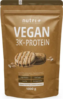 Produktbild von nutri+ 3K Proteinpulver Strawberry-Cream | 1000 g | vegan | hoher Eiweißgehalt | mit 3 pflanzlichen Proteinen | cremige Konsistenz