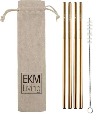 Produktbild von Edelstahl Trinkhalme 4er Set Kupfer gerade | Wiederverwendbar, spülmaschinengeeignet, plastikfrei – EKM Living GmbH