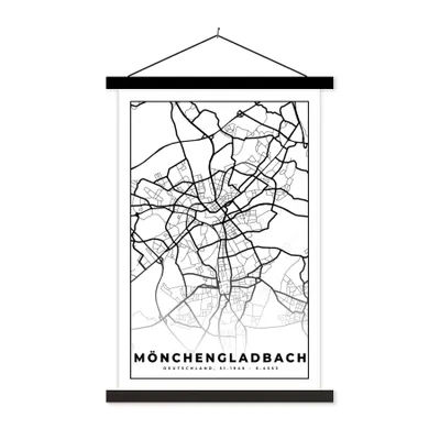 Produktbild von MuchoWow® Textilposter Karte - Mönchengladbach - Stadtplan 120x180 cm mit schwarzem Rahmen - Fotos