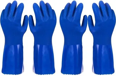 Obrázek produktu pro Balení 2 párů rukavic pro domácnost, bavlněné rukavice na nádobí, rukavice na mytí nádobí, gumové rukavice, kuchyňské rukavice, modré