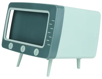 Zdjęcie produktu dla Retro pojemnik na chusteczki – biurkowy pojemnik na papier w kształcie telewizora z uchwytem na telefon komórkowy