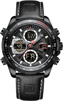 Produktbild von Herren Digital-Analog Quarzuhr mit Lederarmband – Militär-Stil, wasserdicht, Multifunktion, LED, Datum & Chronograph – sportlich & elegant
