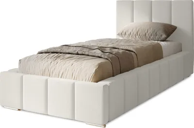 Produktbild von Polsterbett Menos 90x200 cm, Bett mit Kopfteil, Matratze, Bettkasten und Lattenrost aus Holz, Velourstoff:  Weiß