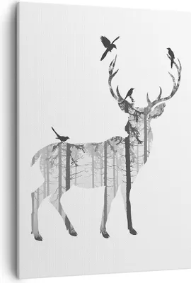 Produktbild von Bild auf Leinwand - Leinwandbild - Einteilig - Hirsch Herbst Wald Illustration - 50x70cm - Wand Bild - Wandbilder - Leinwanddruck - Wanddekoration - Leinwand bilder - Wandbild - PA50x70-3159