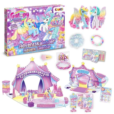 Produktbild von GALUPY Adventskalender 2026 Kinder Einhorn Zirkus mit 2 Figuren