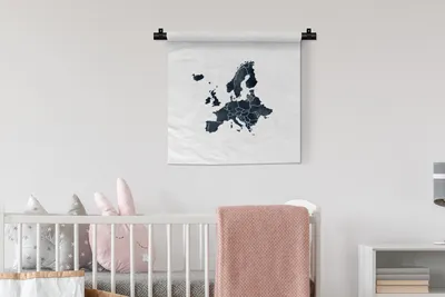 Produktbild von MuchoWow® Wandteppich Wandbehang Karte - Europa - Schwarz 60x60 cm Tapisserie Dekoration Wandtuch - Dekorationen - Wand Decke