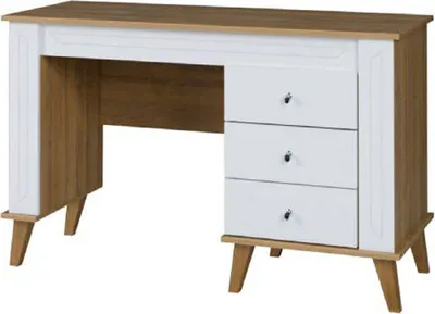 Produktbild von Schreibtisch Bambey 14, Farbe: Eiche / Weiß - 80 x 124 x 54 cm (H x B x T)