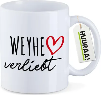 Produktbild von Huuraa Kaffeetasse Weyhe verliebt 330ml Weiß Keramik Kaffeebecher Geschenkidee