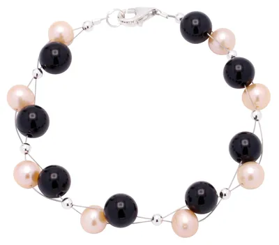 Produktbild von Armband aus Perlen Süßwasserperlen & Onyx rose schwarz Armkette Armschmuck Damen