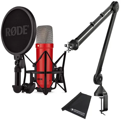 Obrázek produktu pro Mikrofon Rode NT1 Signature Red Červený se studiovým kloubovým ramenem PSA1 Černý