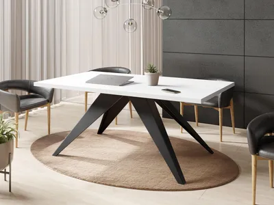Produktbild von Esstisch Vance im Modern Still, Rechteckig Tisch - Ausziehbar von 140 cm bis 240 cm, Pulverbeschichtete Schwarzen Metallbeine - 140 x 80 cm - Weiß