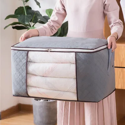 Produktbild von 90L Aufbewahrungstasche mit Deckel – Große faltbare Aufbewahrungsbox für Kleidung, Bettdecken & Bettwäsche, Unterbett & Kleiderschrank, H398 2 Stück
