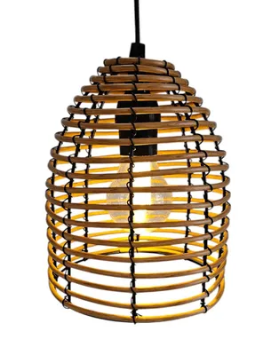 Produktbild von Hängeleuchte LED Rattan Optik Außen Innenbereich 18x16 cm Gartenbeleuchtung Dekoleuchte Lampe mit Timer